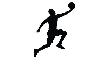 Obraz premium Silhouette of Basketball Player Jumping for a Slam Dunk or Layup 
