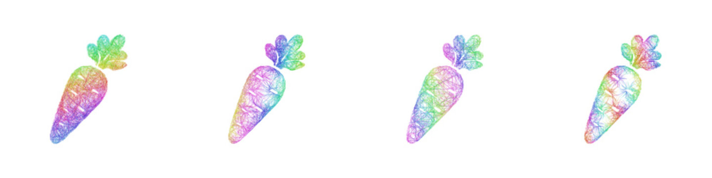 Rainbow color sketch carrot icon design set