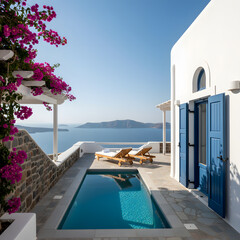 Obraz premium Luxury Terrace with Private Pool in Santorini