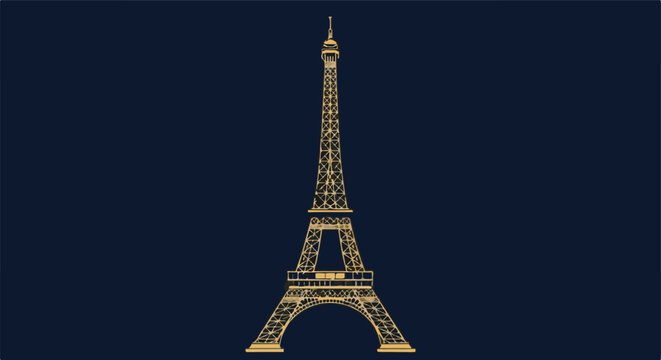 Golden Eiffel Tower Icon on Dark Background