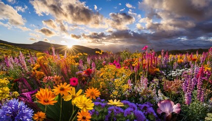 Fototapeta premium Colorful Display Of Various Vibrant Wildflowers