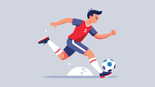 Minimal Soccer Player Kicking Football Flat Vector Illustration
