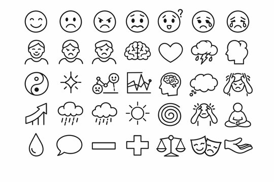 Collection of icons representing emotions, mental states, and abstract concepts