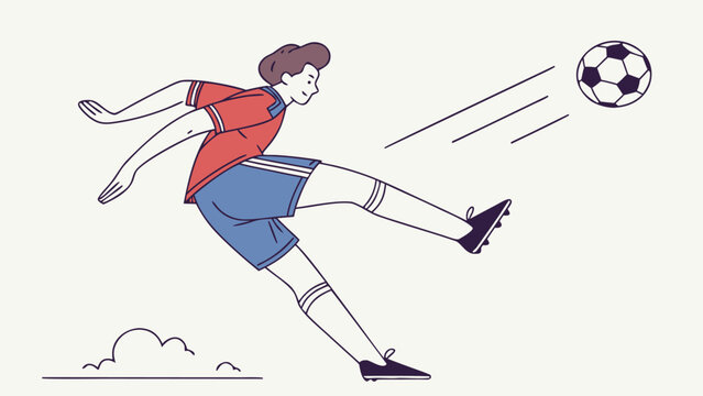 Minimal Soccer Player Kicking Football Flat Vector Illustration