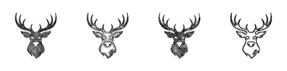 Sketch black and white reindeer logo design set © David Zydd