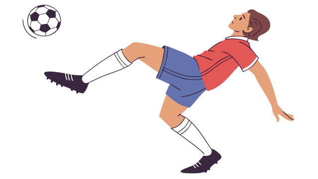 Minimal Soccer Player Kicking Football Flat Vector Illustration