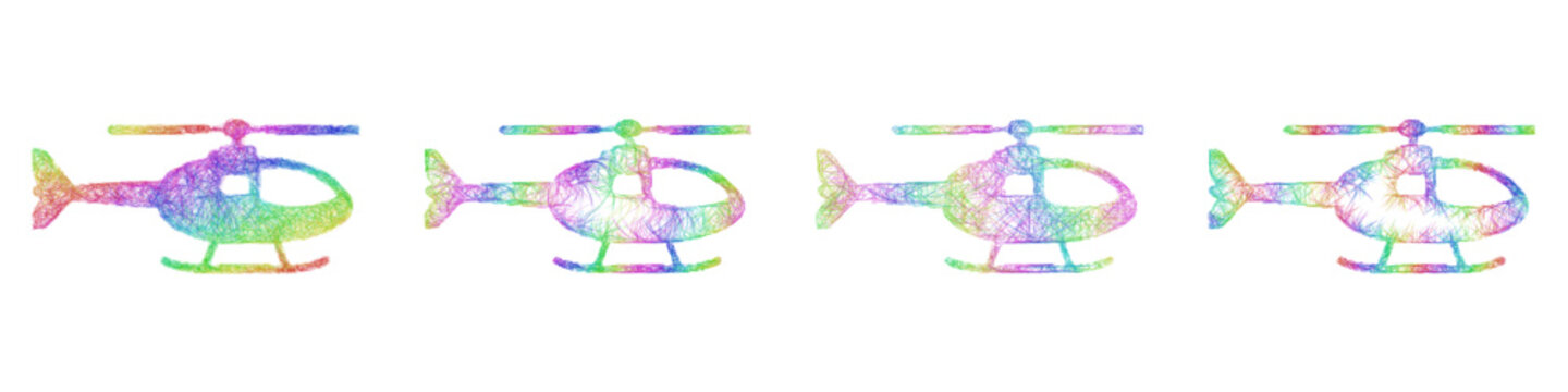 Rainbow color sketch helicopter icon design set