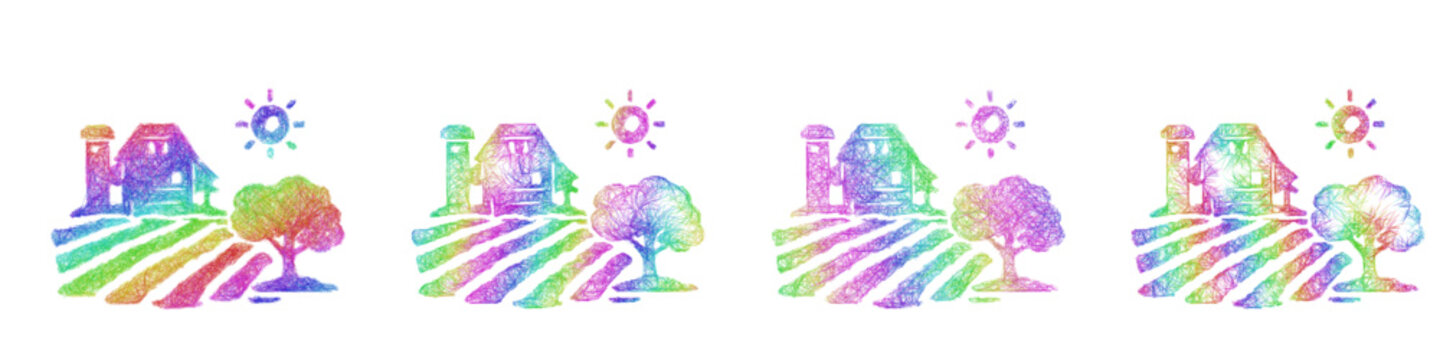 Colorful sketch farmland habitat icon design set
