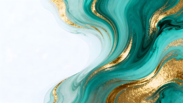 Abstract swirling teal and gold patterns