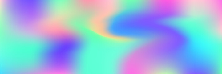 Holographic Gradient. Iridescent Background. Blue Neon Texture. Pastel Flyer. Retro Minimalist Illustration. Vintage Cover. Hologram Background. Shiny Vector. Violet Holographic Gradient © Holo Art