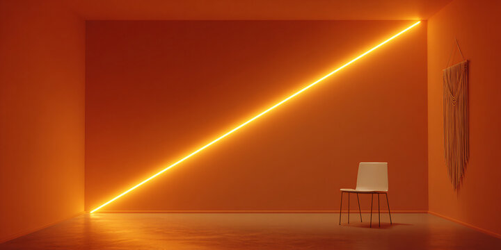 Minimal Modern Room with Orange Walls White Chair Yellow Light
