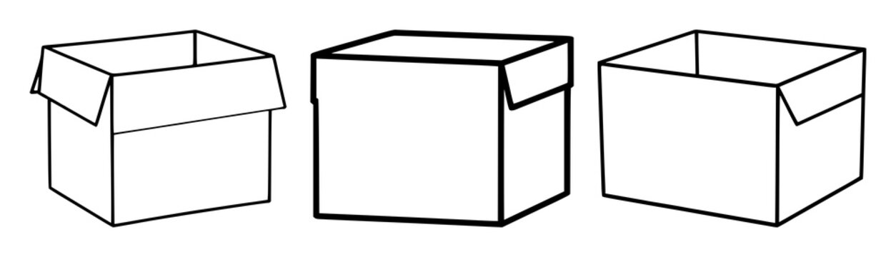 Solid black icon, white background: bulk buy wholesale box set with simple line art design featuring sketches, drawings, vector graphics with minimalist and simple illustrations