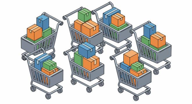 Shopping carts filled with boxes