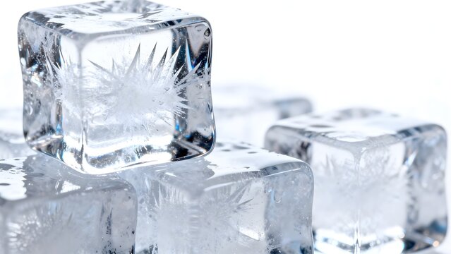 Ice cubes with intricate crystal patterns