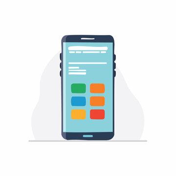 Flat illustration of a smartphone displaying app icons