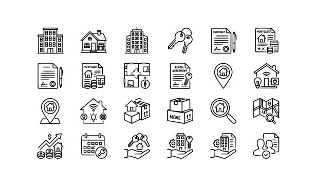 Rental estate editable icons vector illustration real estate collection