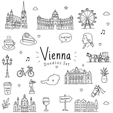 Vienna doodles set. Hand drawn vector doodle set on white background