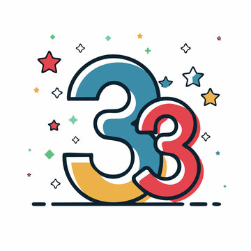 Number 33 with Stars and Sparkles