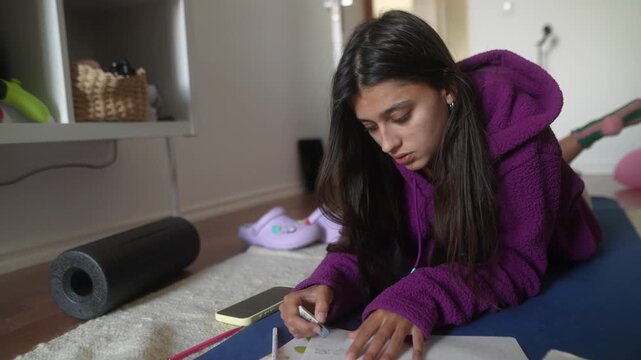 Indoor scene of woman committed to her planning and development
