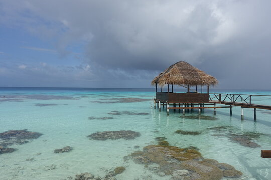 Bungalow over the water, in French Polynesia