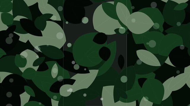 Botanical leaves pattern background, seamless loop with subtle floating motion and drifting bokeh, cinematic dark green and light gray foliage layers, symbolizing fresh nature growth for branding