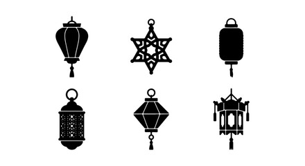 Collection of six black and white lantern illustrations © PURE VECTOR WORK