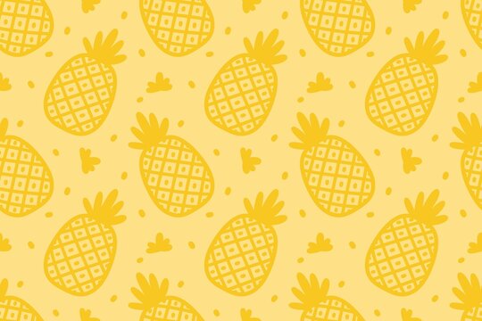 Seamless pattern featuring stylized yellow pineapples on a matching pale yellow background.