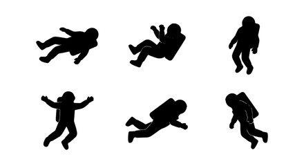 Set of astronaut silhouettes in various poses © PURE VECTOR WORK