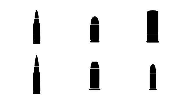 Set of various firearm ammunition silhouettes