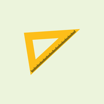 Minimalist flat cartoon yellow triangular ruler icon with measurement scale markings. Perfect for student school stationery supply branding, educational math posters, and engineering graphics.