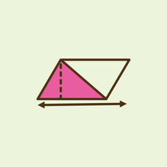 Minimalist flat cartoon parallelogram icon divided into a pink triangle to demonstrate mathematical area formula calculation. Perfect for student school math textbooks and education posters. © OktaChan