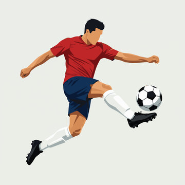 Minimal Soccer Player Kicking Football Flat Vector Illustration
