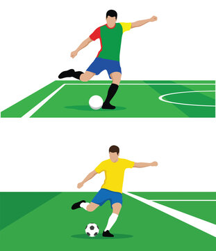 Minimal Soccer Player Kicking Football Flat Vector Illustration