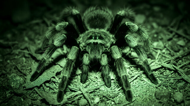 Tarantula spider night vision macro jungle floor