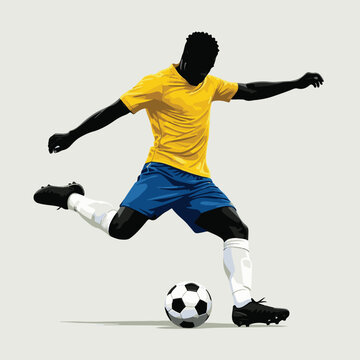 Minimal Soccer Player Kicking Football Flat Vector Illustration
