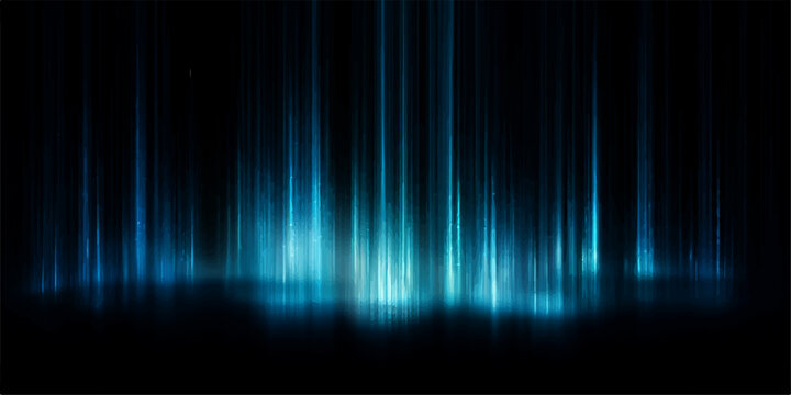 abstract blue light beams dancing in darkness, creating an ethereal and futuristic ambiance. A digital aurora borealis effect, perfect for tech and science themes.