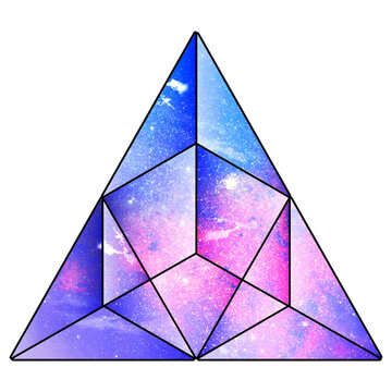 Purple galaxy patterned geometrical shaped pyramid sticker design element
