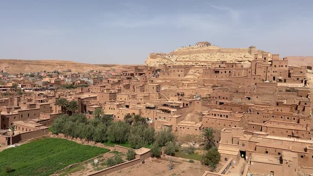 Panoramic view of historic Ait Ben Haddou fortified village in Morocco
