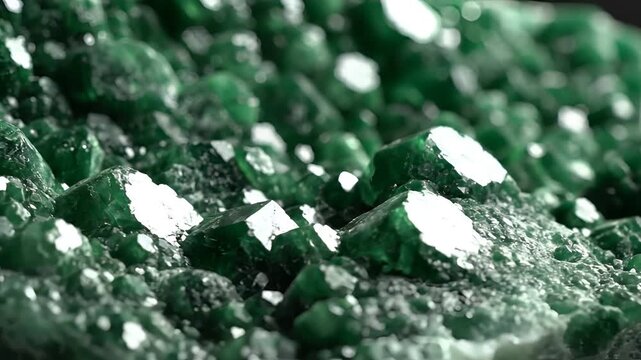 Macro View of Emerald Crystals on Rock Formation.