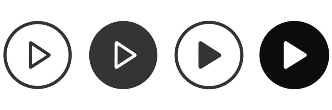 Four play button in different styles and colors media playback start