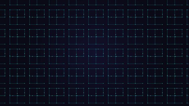 Cinematic glowing circuit typography letters, animated grid line pattern with smooth morphing shapes across dark blue background, futuristic neon tech vibe, symbolizing digital communication and data