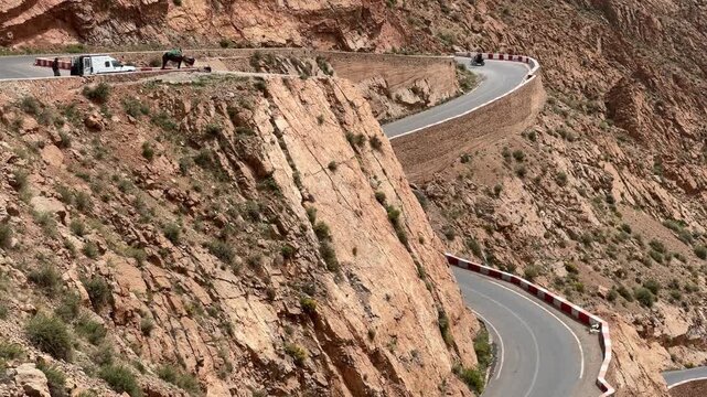 Dramatic winding mountain road through Dades Gorge canyon in Morocco