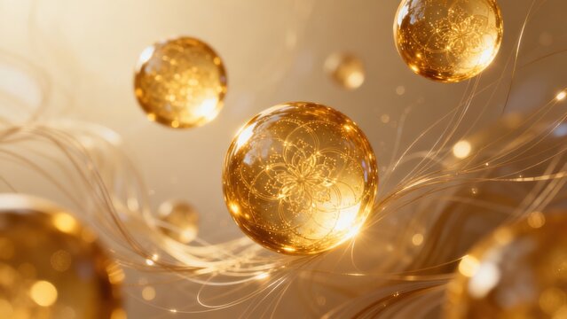 Golden spheres with intricate patterns
