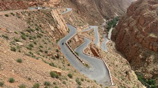 Dramatic winding mountain road through Dades Gorge canyon in Morocco