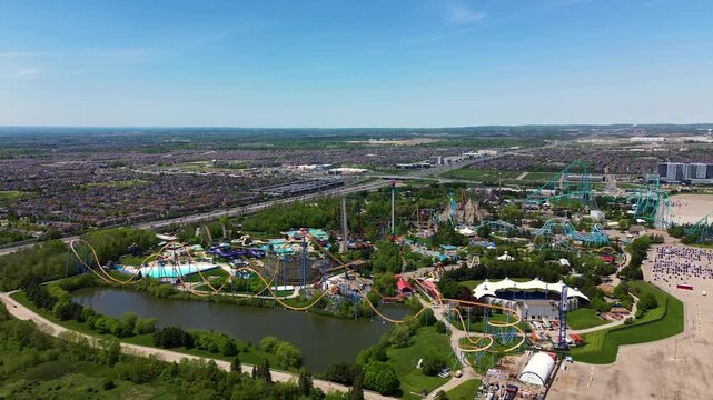 Aerial Drone View of Canadas Wonderland Theme Park in Vaughan