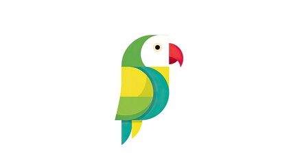 Fototapeta premium Colorful geometric parrot icon with green and yellow plumage.