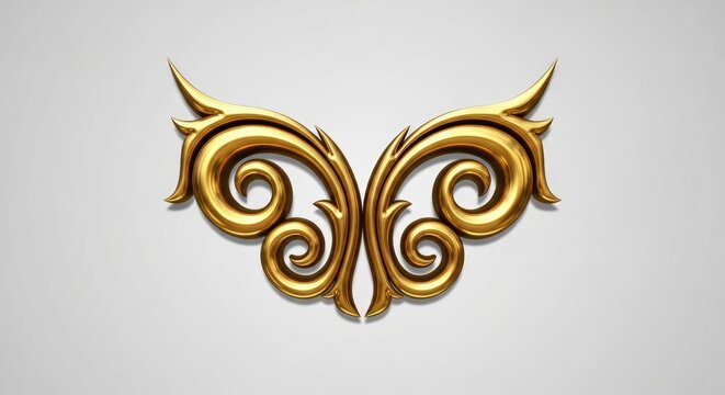 Elegant golden metallic decorative wing ornament on gray