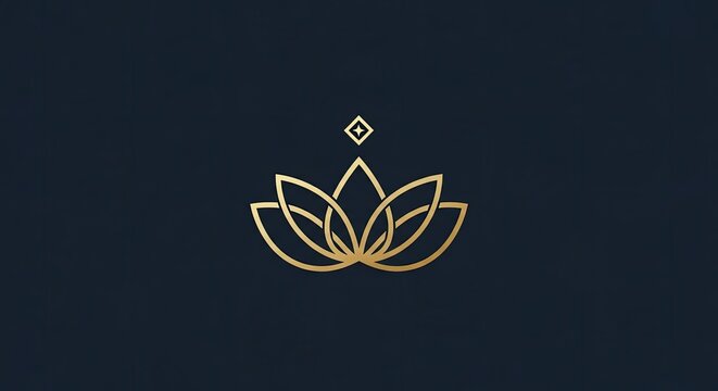 Elegant gold line art lotus flower on dark background.