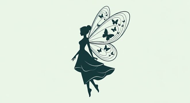 Fairy silhouette with butterfly wings on light background