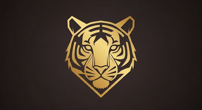 Golden geometric tiger head logo on dark background